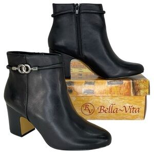 Bella Vita Diaz Black Leather Womens Ankle Boots Size 8M